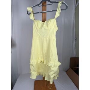 Snow Rose Yellow Ruffle Mini Dress Sweetheart Neck Tiered Asymmetrical Size 0